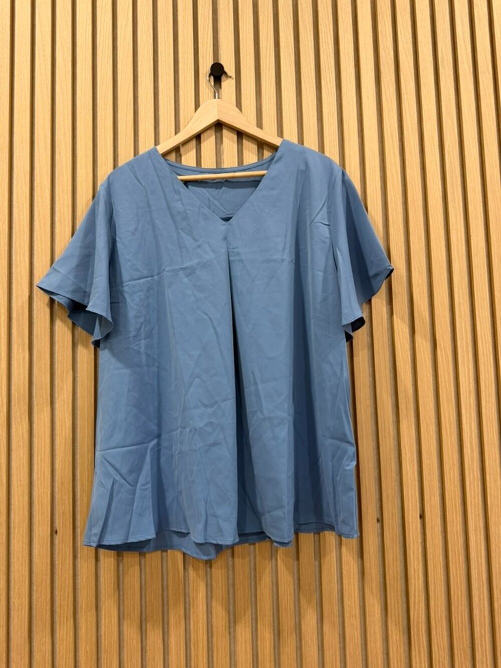 Blue V-Neck Flutter Sleeve Women's Top
